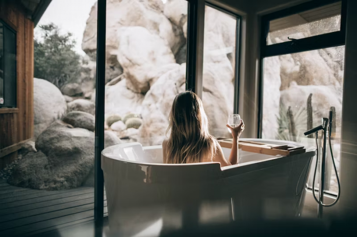 Woman having a relaxing bath