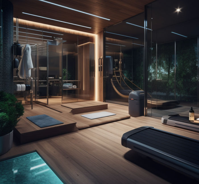 Home gym with sauna