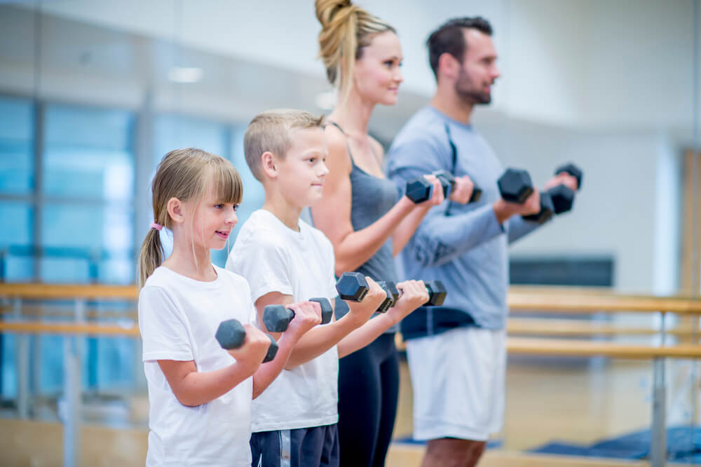 Family working out together