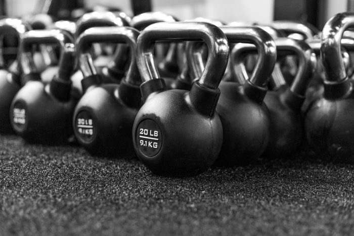 Group of kettlebells