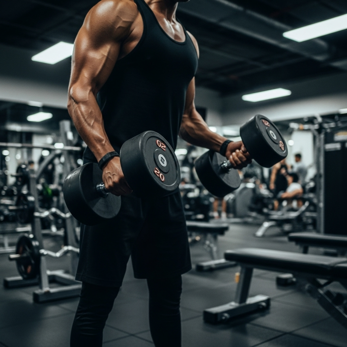 Man holding heavy weights in a gym