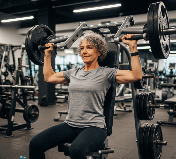 Older woman performing a shoulder press