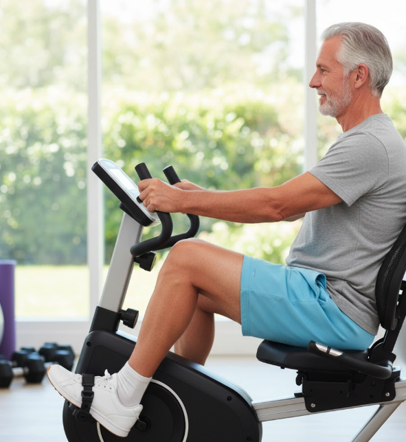 Older man on a recumbent bike