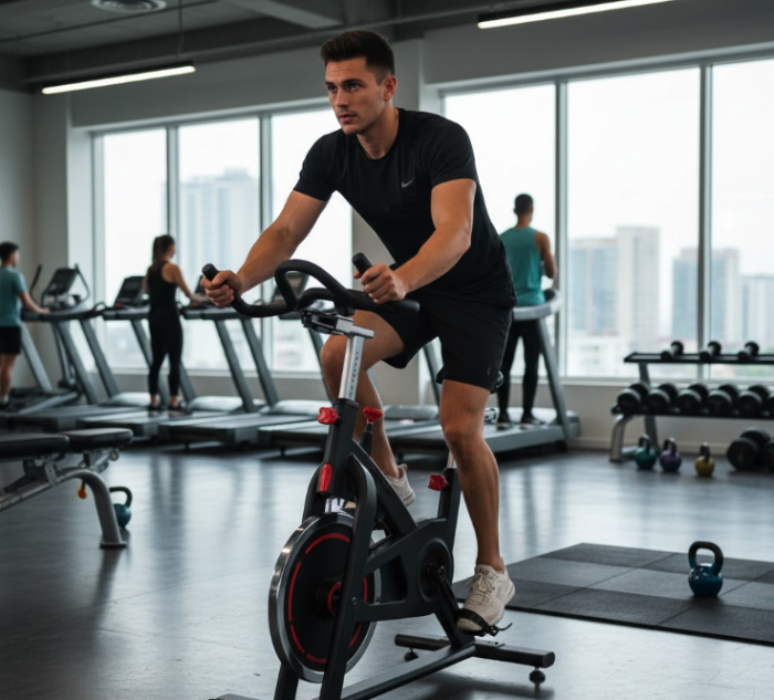 Man on an upright bike