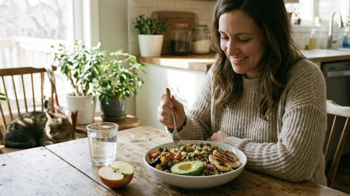 Woman eating a healthy salad