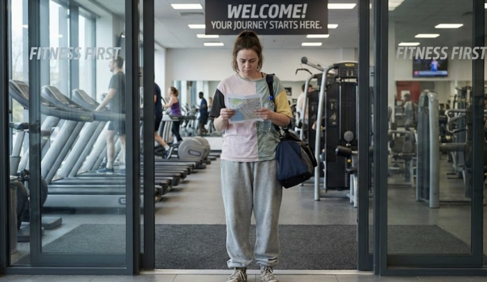 Someone walking in a gym