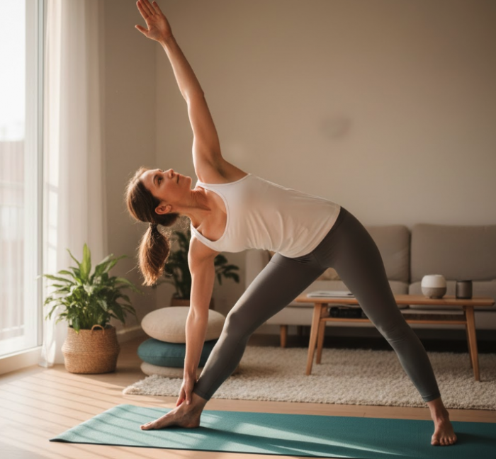 Woman doing a yoga pose at home