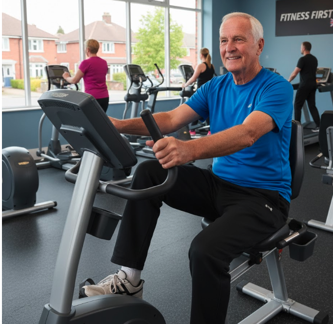 Old gentlemen on a recumbent bike