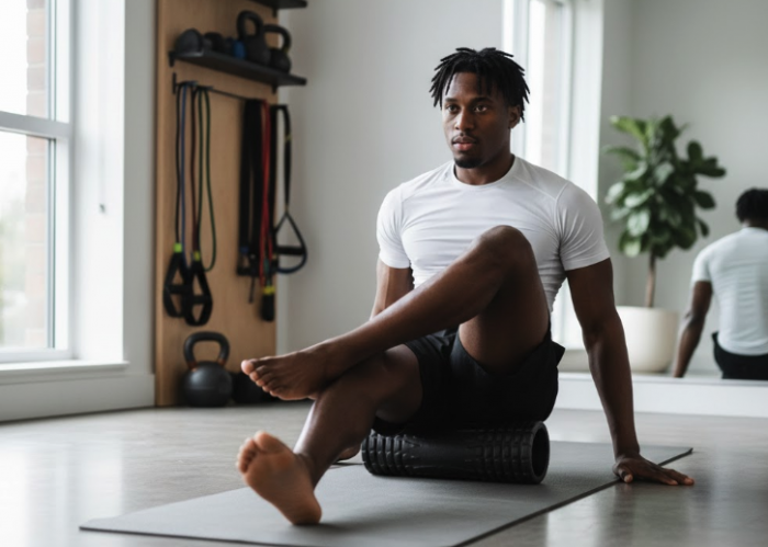 Man foam rolling his glutes 