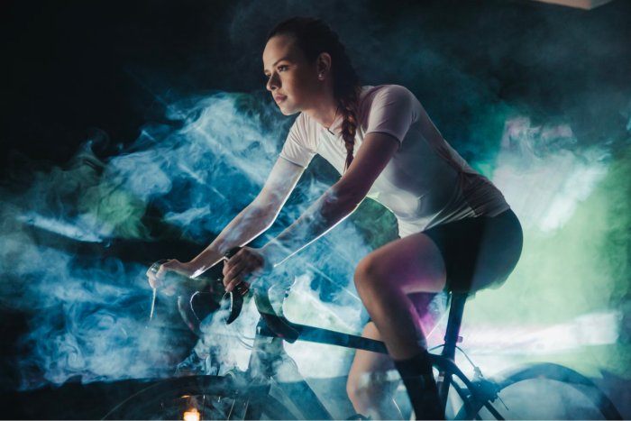 Woman on a spin bike