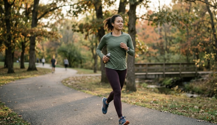 Woman running leisurely in a park 