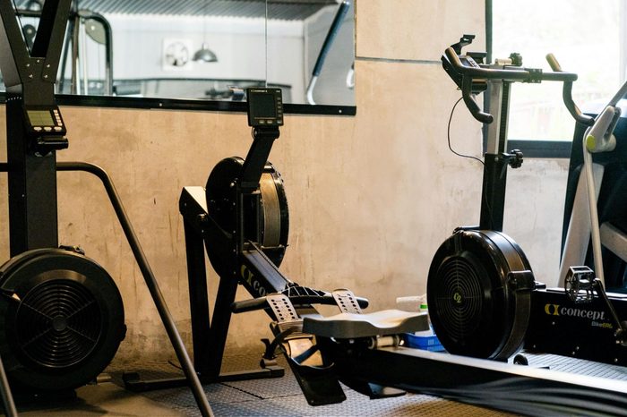 Stand alone rowing machine in a commercial gym