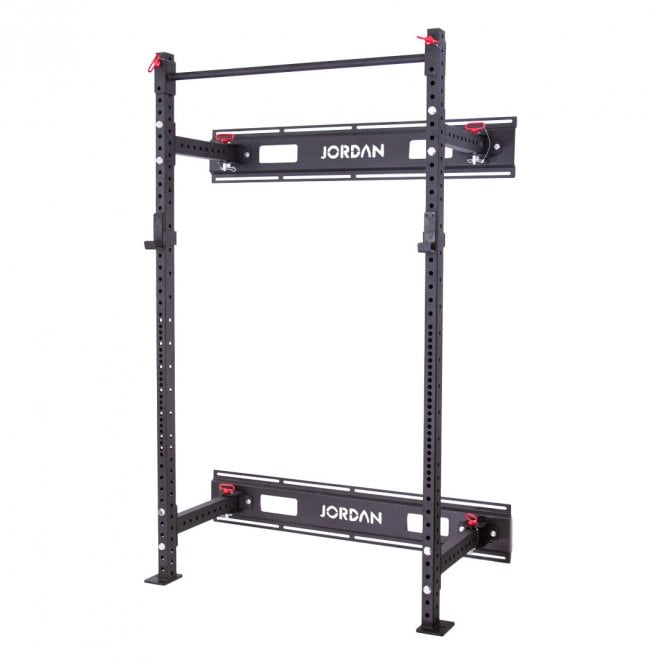 Jordan Fitness Helix LTR Wall Mounted Folding Rack with J Hooks and Spot Arms