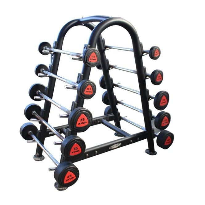 Ziva 10kg-45kg Urethane Barbell Set (10 Bars) with Rack